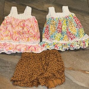 12 m summer bundle for baby girl Leopard Print Brown Shorts & coverup dresses